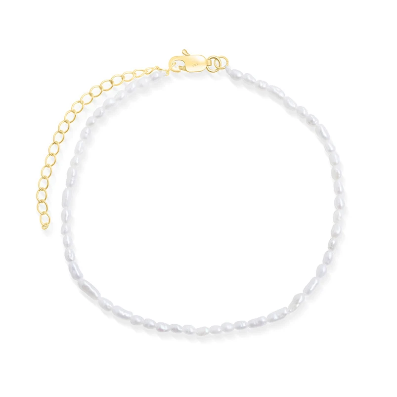 

Gemnel high quality 925 sterling silver 18k gold oval freshwater pearl bracelet anklet