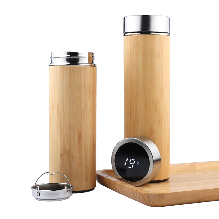 

Eco-friendly Smart Bamboo Stainless Steel Bottle Smart Coffee Mug Insulated Bamboo Travel Tumbler with Tea Infuser
