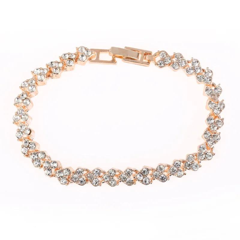 

BR-0030 Beautiful Trendy Luxury Heart Crystal Bracelet Chain Link Exquisite Jewelry Stylish Rhinestone Women Bracelets For Girls, Multi color