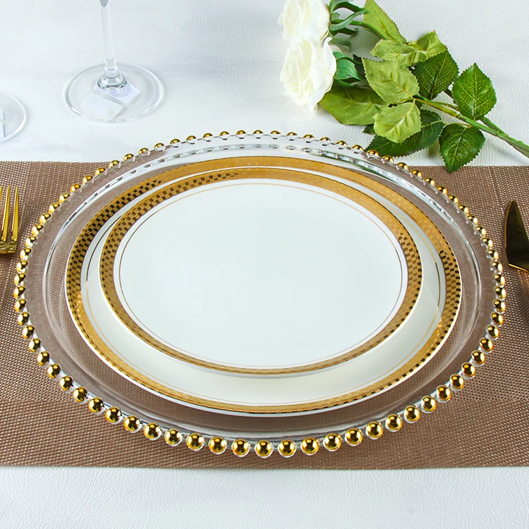 

Luxury Royal Dubai Gold Rim Dinnerware Porcelain Dinner Serving Dishes Plates Set Ceramic Charger Plate For Wedding Decorative, White with gold rim