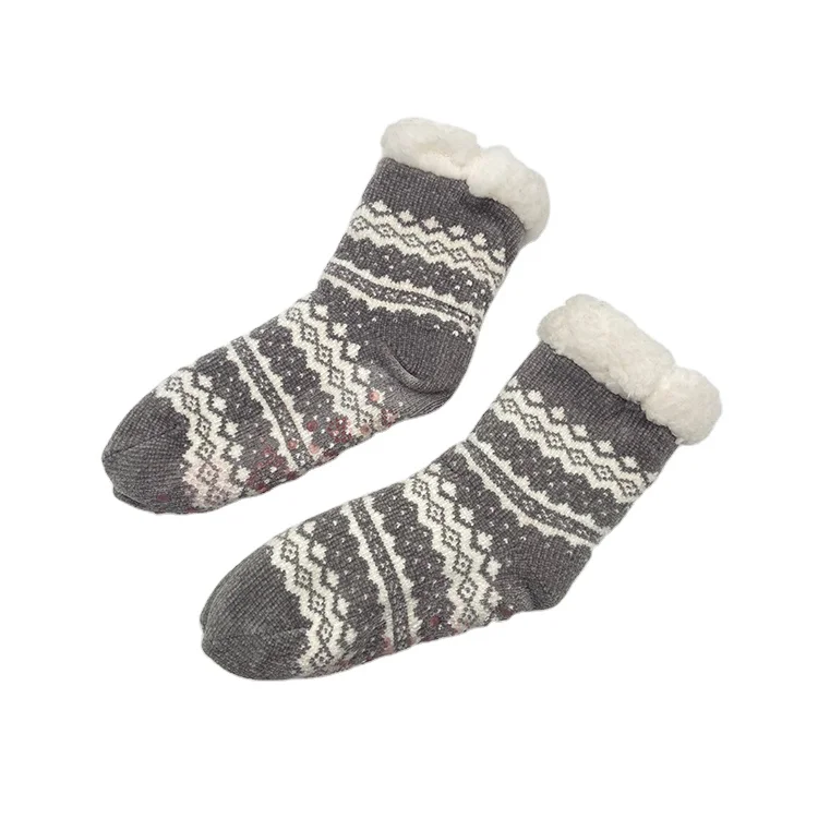 

in store direct sale sherpa lined women fluffy socks custom warm fuzzy home floor non slip socks for men slipper sock, Custom color