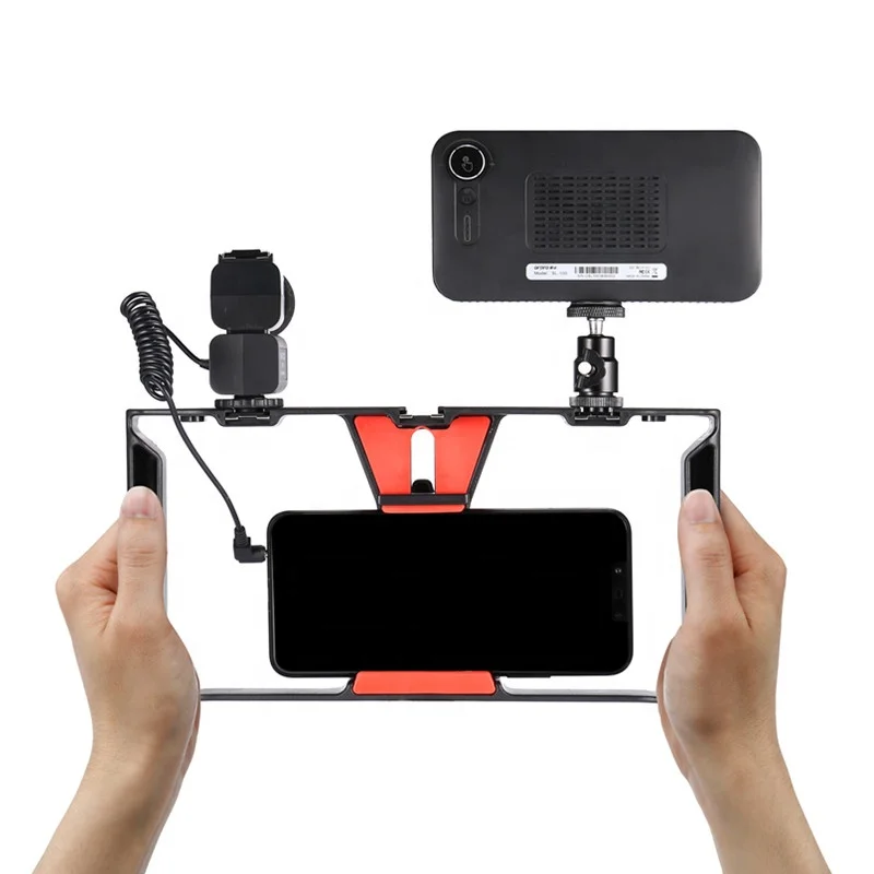Vlog Kit Live Streaming Equipment Mobile Phone Stabilizer Phone Mount with LED Light and Microphone for Live Broadcast