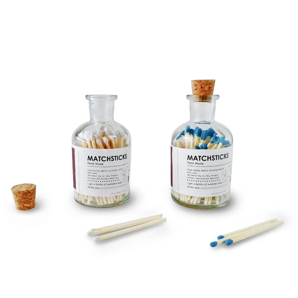 

Gift Promotion Colored Head Safety Large Matches In Glass Bottle, Customized