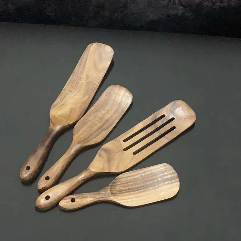 

Natural slotted wooden kitchen utensils set teak wood spurtles for cooking mixing stirring serving, Teak wood color