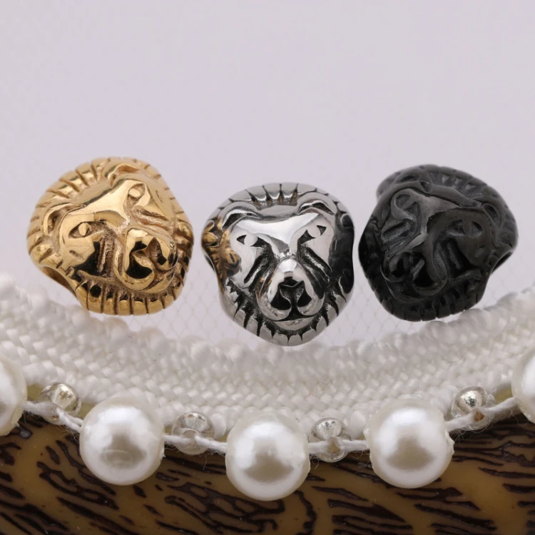 

Antique Silver and Gold Plated Stainless Steel Lion Head Beads Charm for Sale