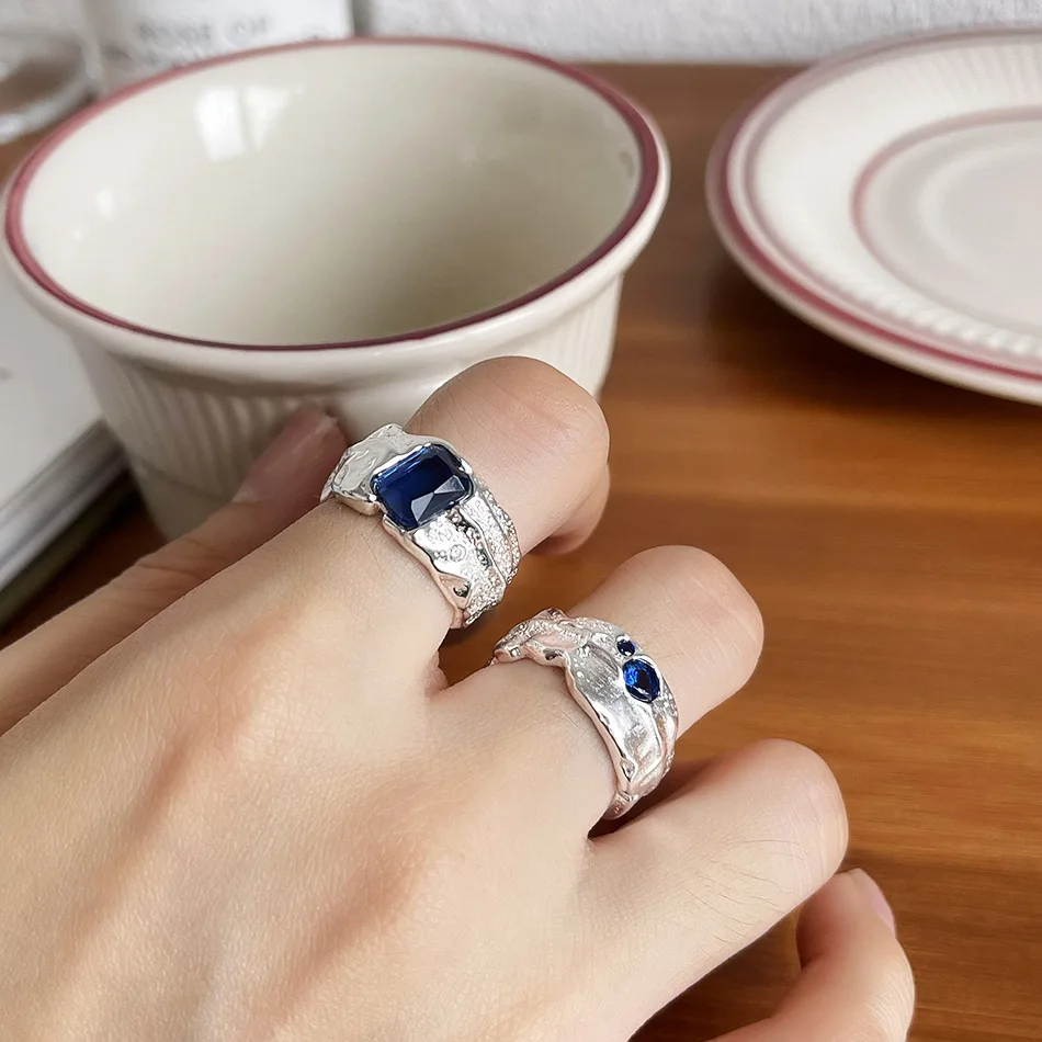 

VIANRLA 925 sterling silver fashion blue zircon rings with open size