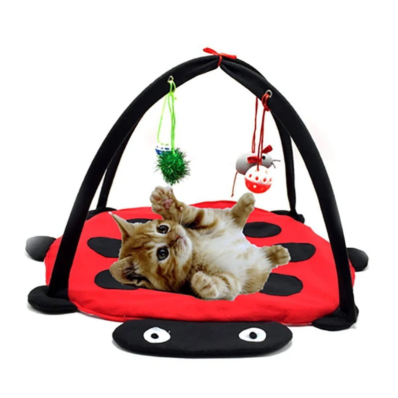 

Pet Padded Bed Cat Toys with Hanging Toys Bells Balls and Mice, Customized