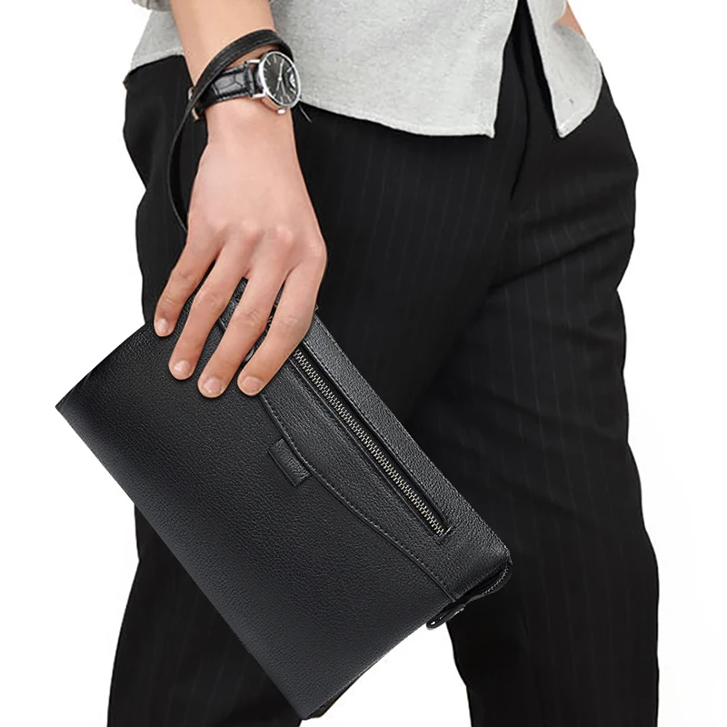 

Manufacturers Business Men Black hand bag cow real Leather wallet Genuine Leather Clutch Bag