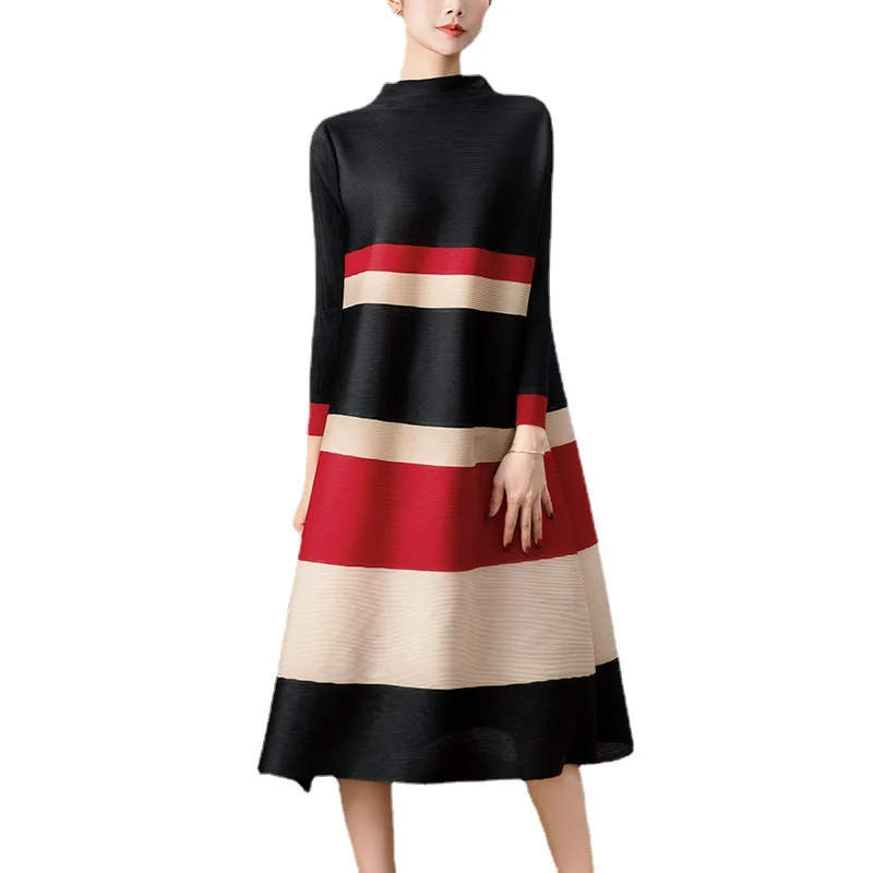 

High Quality Designer Dress Temperament Tie Dyed Skirt Loose And Thin Bottomed Stand Collar Dress 100%
