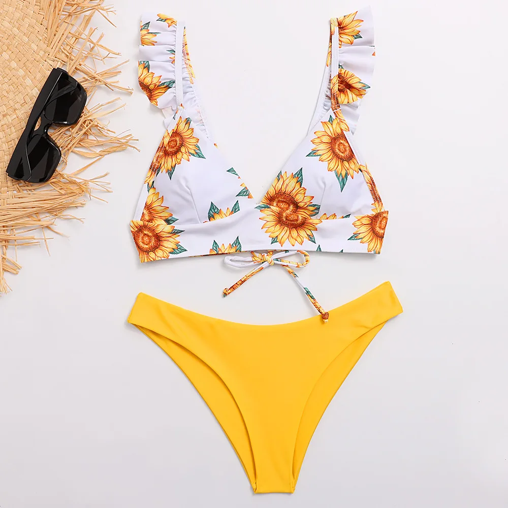 

2021 Summer sexy bathing suit thong bikini woman print girls swimwear