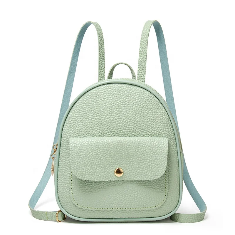 

Light green lychee pattern ladies leather backpacks with earphone hole