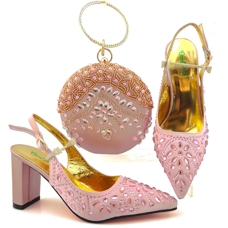 

Bestway high quality women pink african matching shoes and bag sets, White/sliver/gold/pink