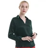 Independent Design Women Green Cupro Cool Smooth Feeling Blouse Ladies V-Neck Long Sleeve Comfortable Shirt