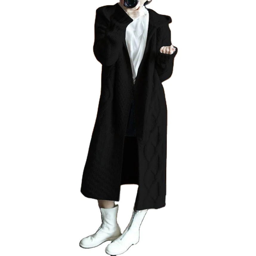 

2021 Autumn Winter Korean Sweater Coat Lady Hooded Thick Knit Loose Large Size Long Cardigan Sweater Coat For Women