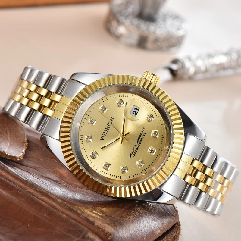 

Vodrich Men's Watch Casual Sports Watch Luxury Fashion Alloy Strap Quartz Watch 44mm Stainless Steel
