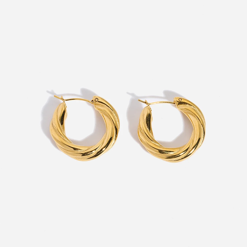 

Unique Bold Twist Huggie Hoop Earrings 18k Gold Plated Stainless Steel Earrings For Women