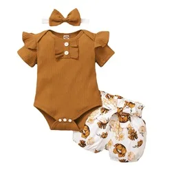 

Amazon's New Soft Ribbed Cotton Baby Girls Romper Multi-color Set 3 Pieces Wholesale Price Baby Clothes, As picture shows