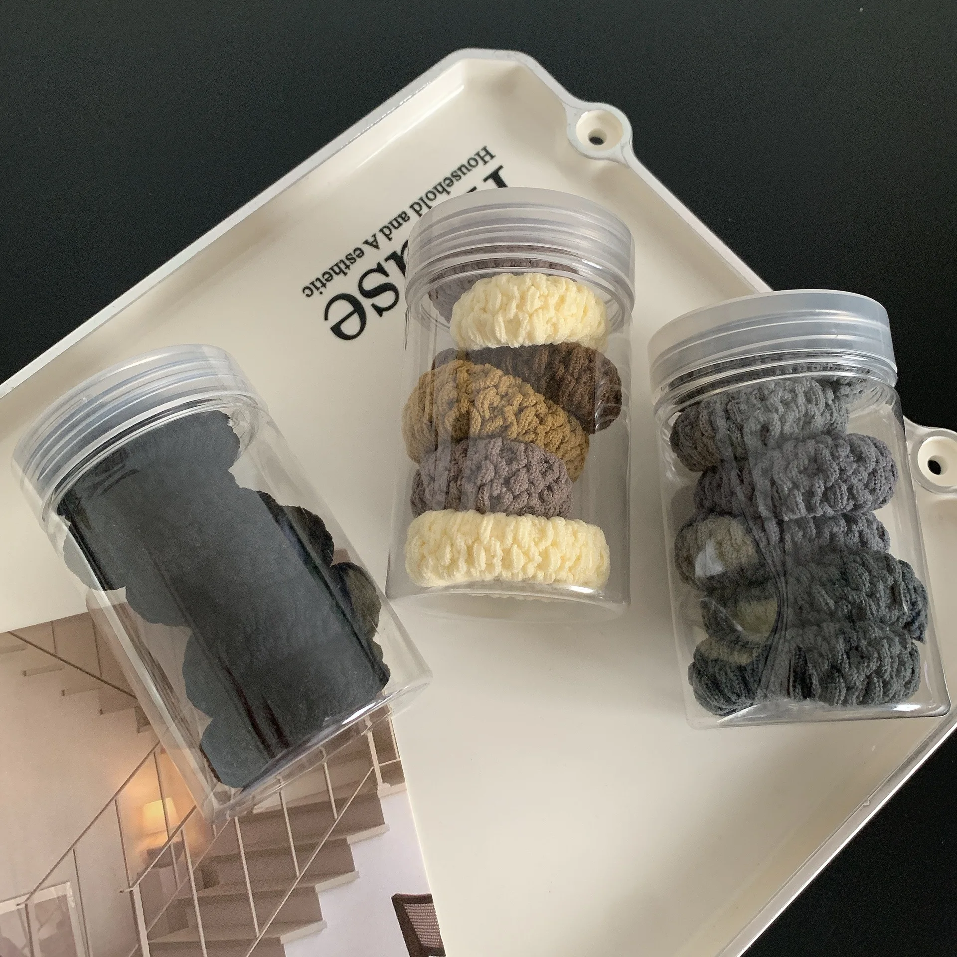 

Custom wholesale elastic thick seamless hair ties boxed fashion black cotton nylon hair ties for women girls