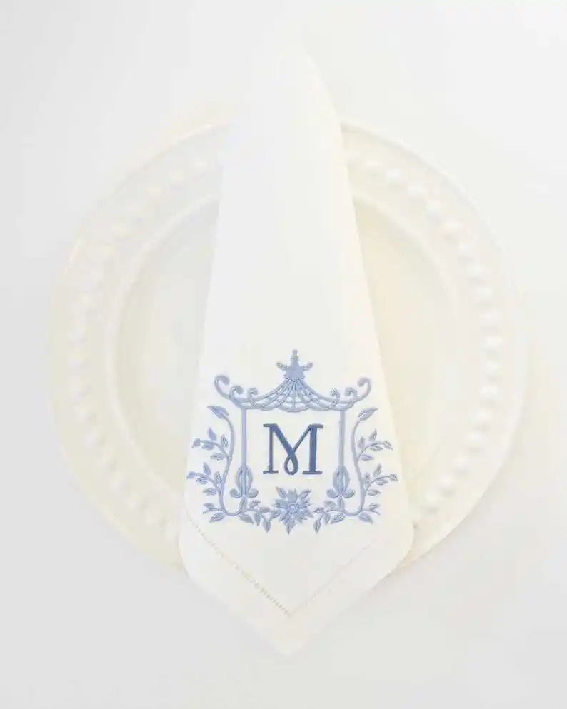 

Bleach white color 100% cotton wedding napkins with monogramming