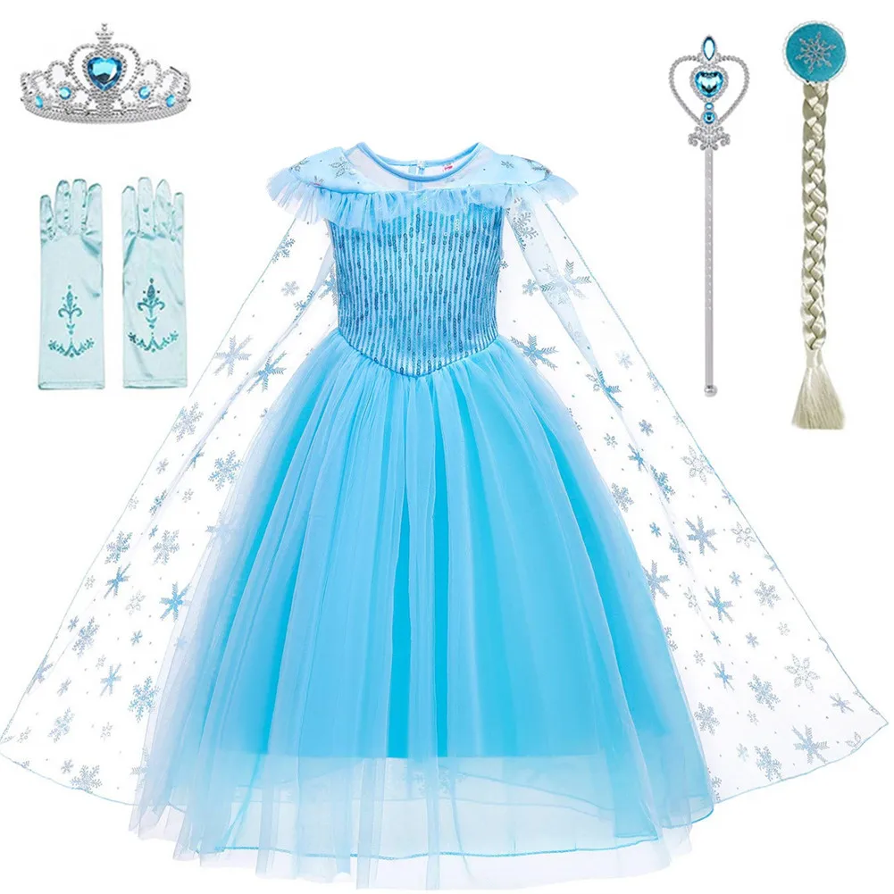 

elsa Costume for Girls elsa Dress for girls dress Up Party halloween princess dress with elsa Accessories