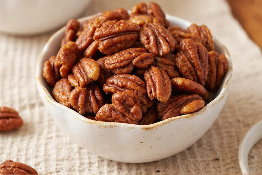 Cinnamon candied pecans sprinkled over mixed green salad with goat cheese