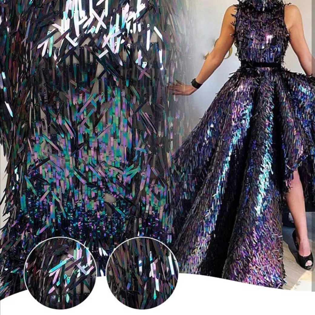 

New arrival high end custom reversible sequin tulle fabric fashion dress lace for show