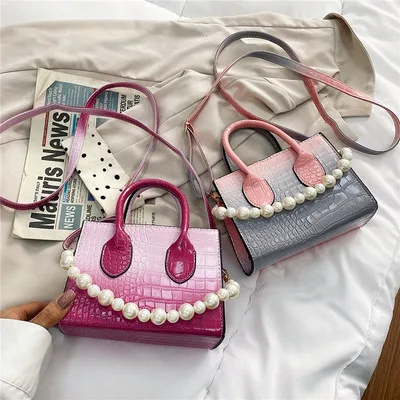 

2021 new fashion spring summer women handbag with pearl stone grain PU leather clutch bag sling cross body shoulder bag, Pink ,gray ,rose red