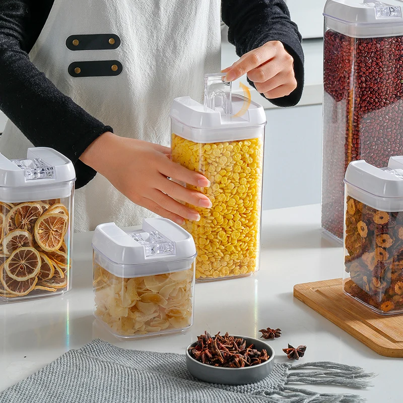 

Clear BPA Free 7-Piece Set Air Tight Easy Open Lids Cereal Seal Pot Dry Food Storage Containers for Pantry Organization