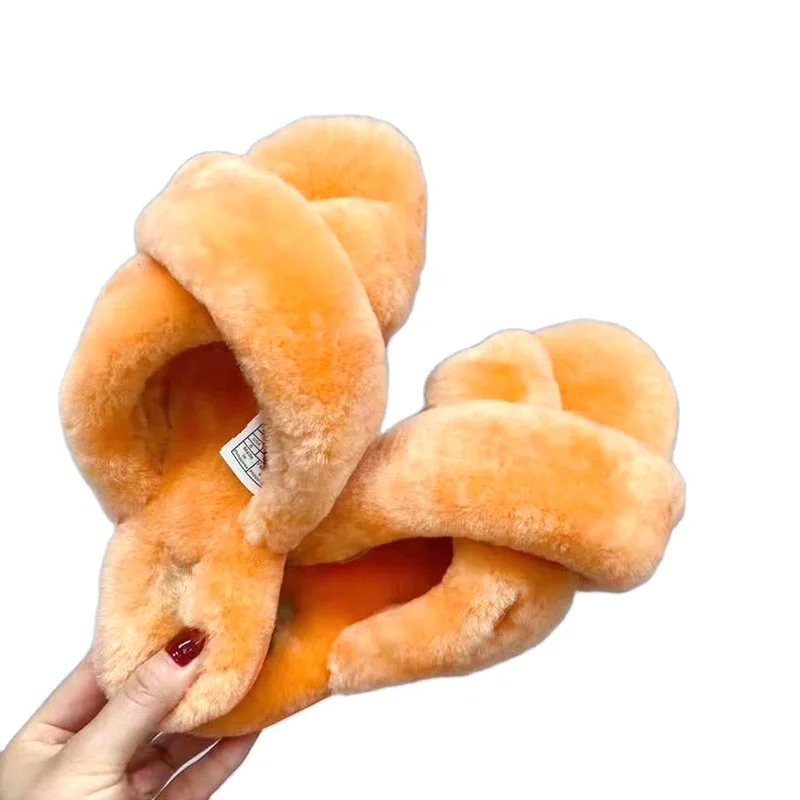 

With Logo Winter Furry Muffin Thick Bottom Slide Women's Sandals Luxury Fashion Faux Fur Slide Vegan House Indoor Women Slippers, Black yellow red blue