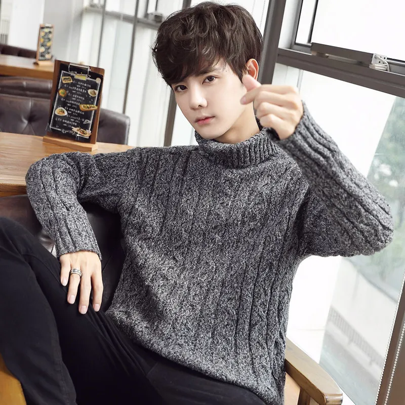 

fashion factory wholesale cheap winter heavy plus size turtleneck knitting wool sweater men, Black,grey