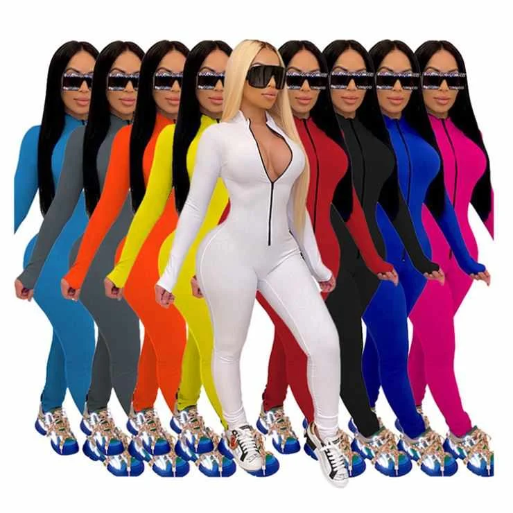 

New Style Casual Women Fashion Clothing 2020 Autumn Multicolor Zipper Women One Piece Jumpsuits And Rompers