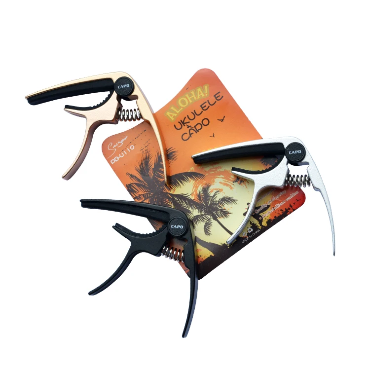 

custom packing zinc aluminium alloy ukuleler capo with pin puller, Silver/black