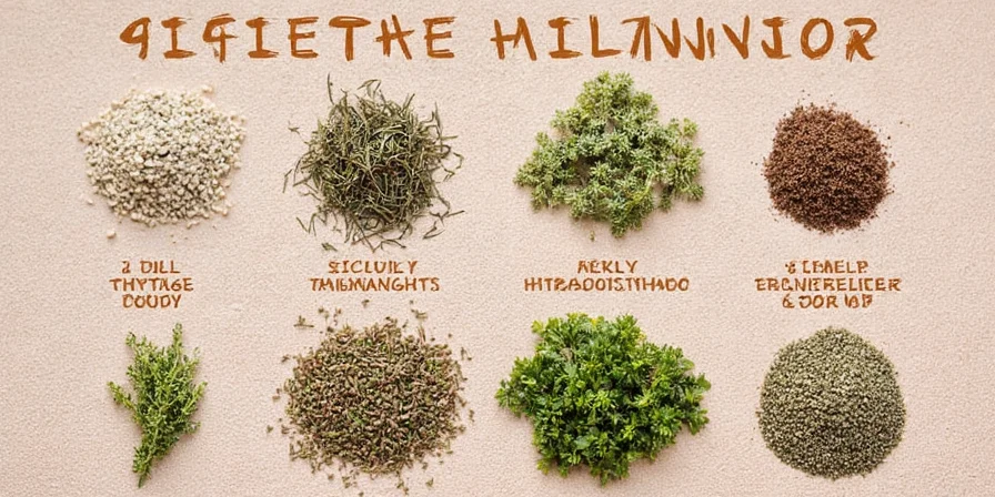 Chef tasting food with various herbs on the counter
