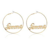 

Jiushang personality new style hollow out geometry metal fashion big circle letter gold plated hoop earrings