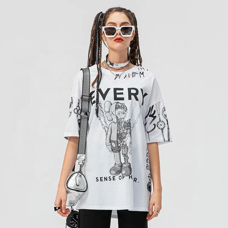 

Oversize Summer Fashion Breathable Polyester Cotton T-Shirt with High Quality T shirts For Women, White