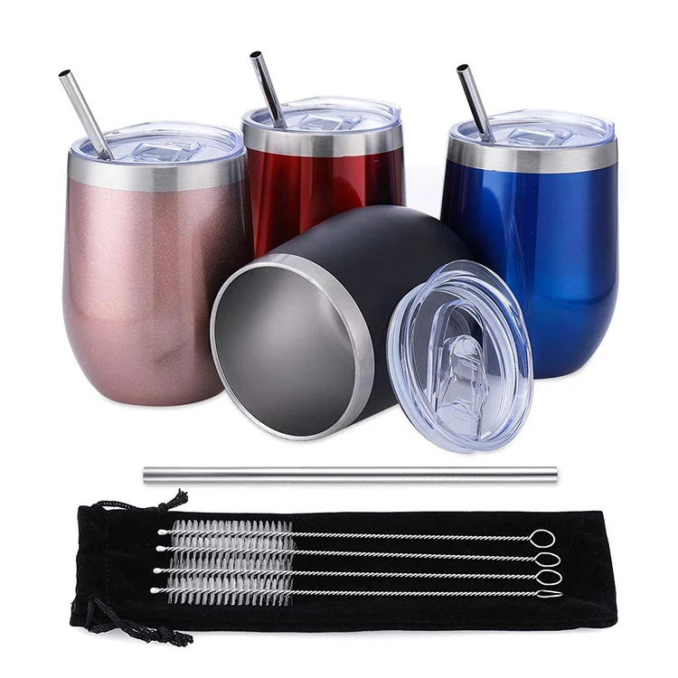 

Amazon Top Sell 4-pack set 12oz Colorful Drinkware Beer Wine Cup Flask Stainless Steel wine coffee tumbler
