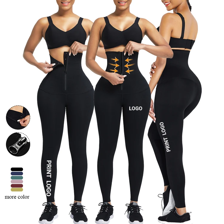 

New Slim Hip Lift High Waist Zipper Fat Tummy Trimmer Waist Trainer Leggings Fitness Wear Yoga Pants Women, Customized colors