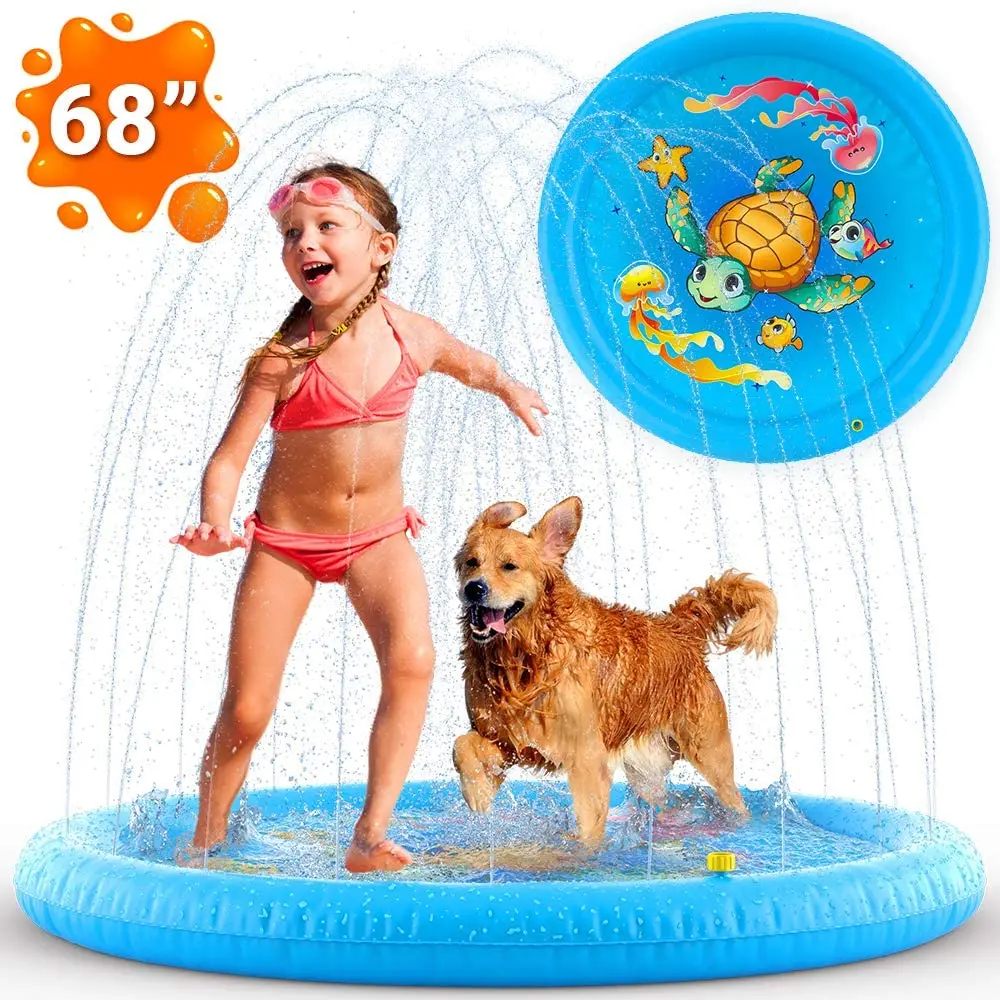 

Inflatable Splash Pad Sprinkler for Kids Toddlers Kiddie Baby Pool Outdoor Games Water Mat Toys, Blue,yellow