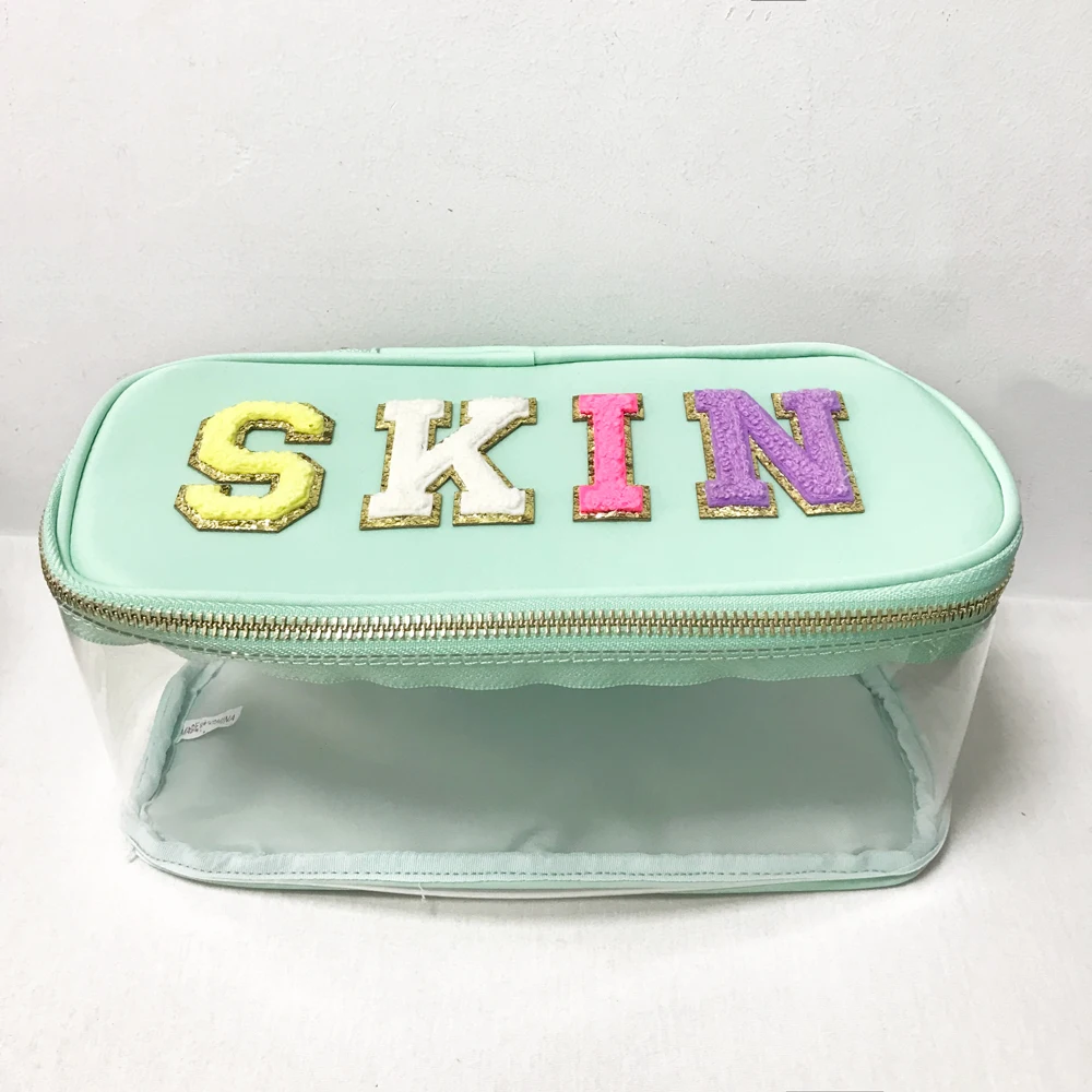 

Wholesale Outdoor Waterproof PVC Mint Green Cosmetic Bag Nylon Clear PVC Travel Bags Women Ladies Storage Zipper Pouch, 3 colors are available