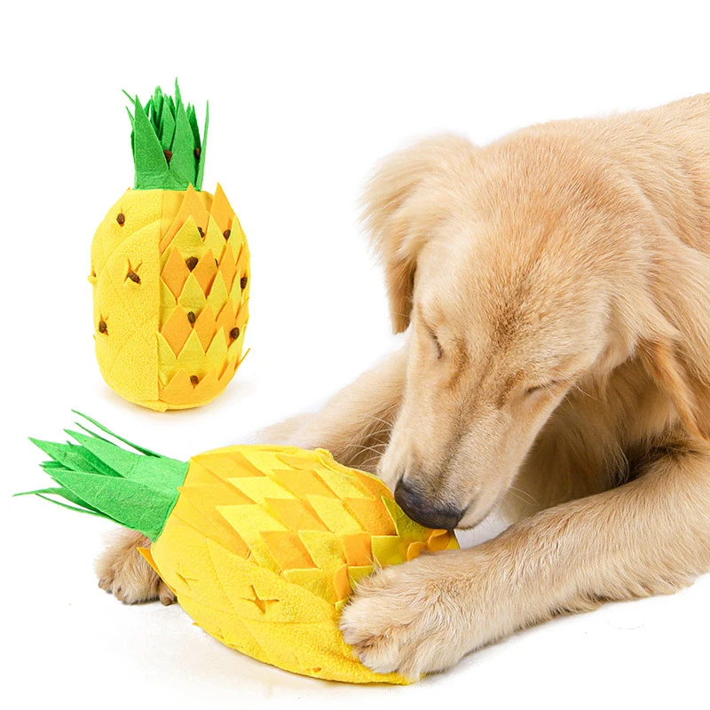 

Hot Selling Dog IQ Training Cute Pineapple Design Sniffing Food Treat Leaking Toy for Pet Dog Durable Chew Squeaky Toy