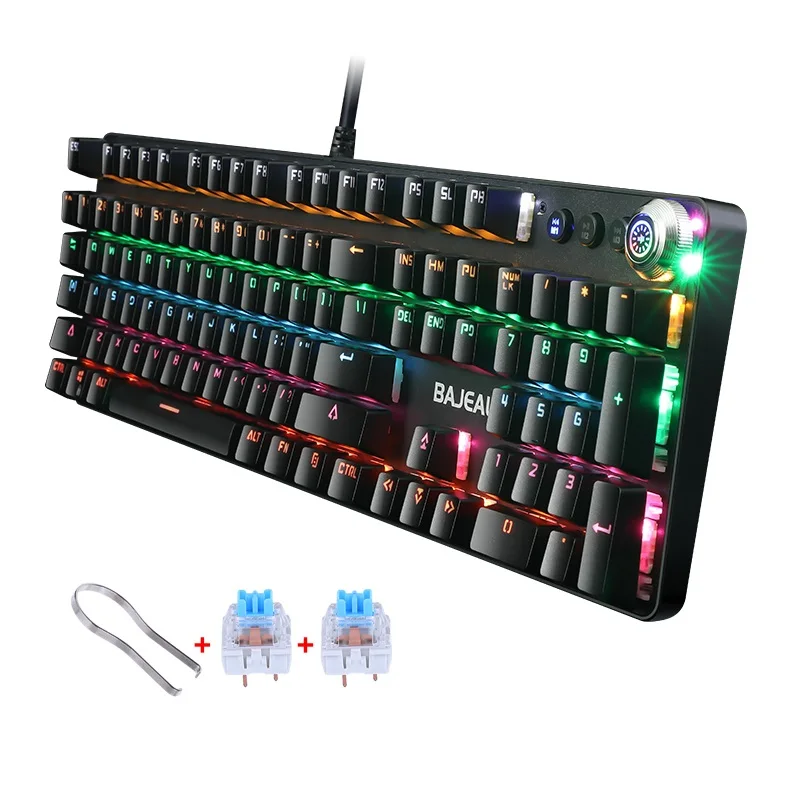 

BAJEAL 902 OEM Language Layout RGB Wired Mechanical Gaming Keyboard with Multi-media Keys, Black