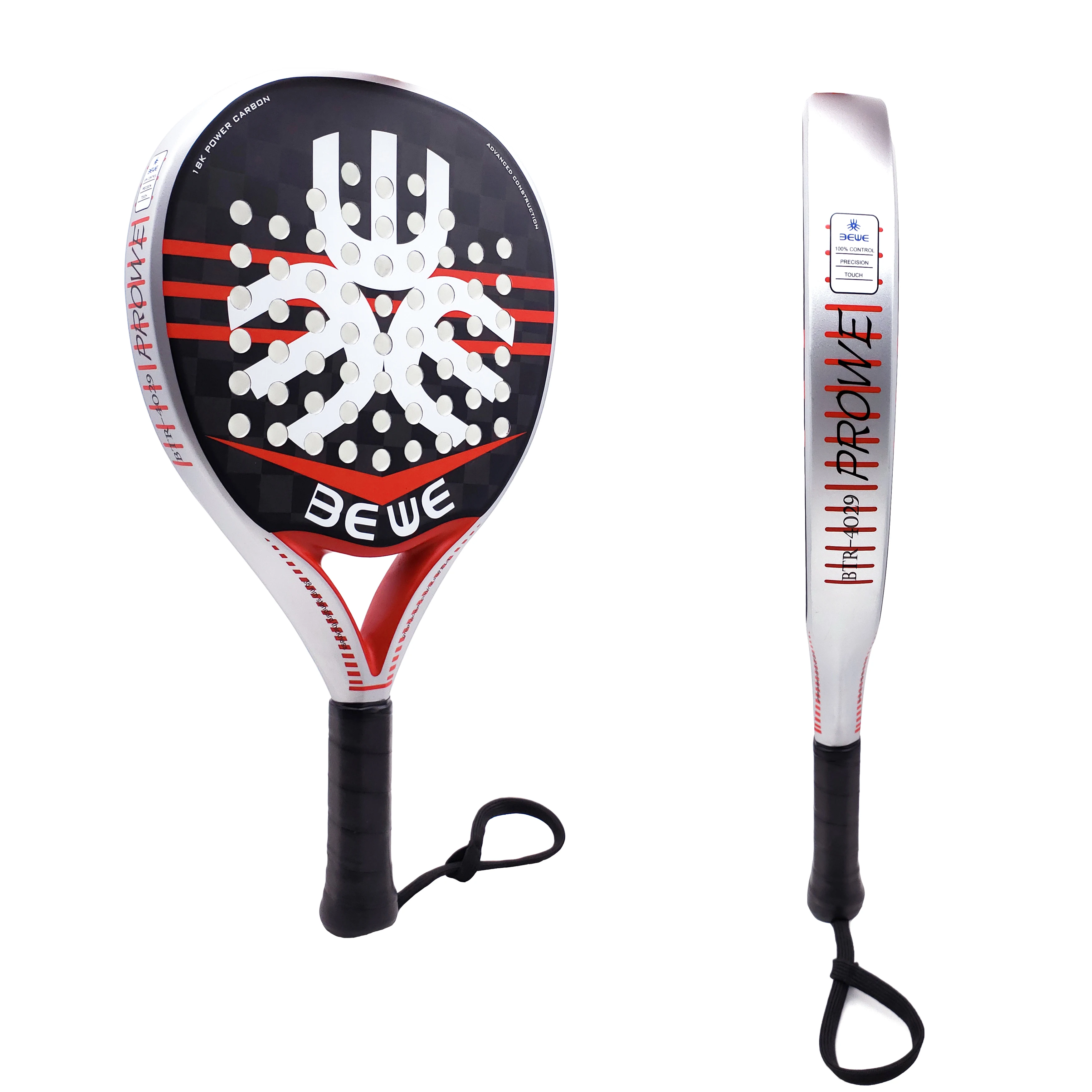 

BEWE 2021 New Design 3D Pearl Watermark Padel Tennis Racket Custom Professional 18K Carbon Padel Racket