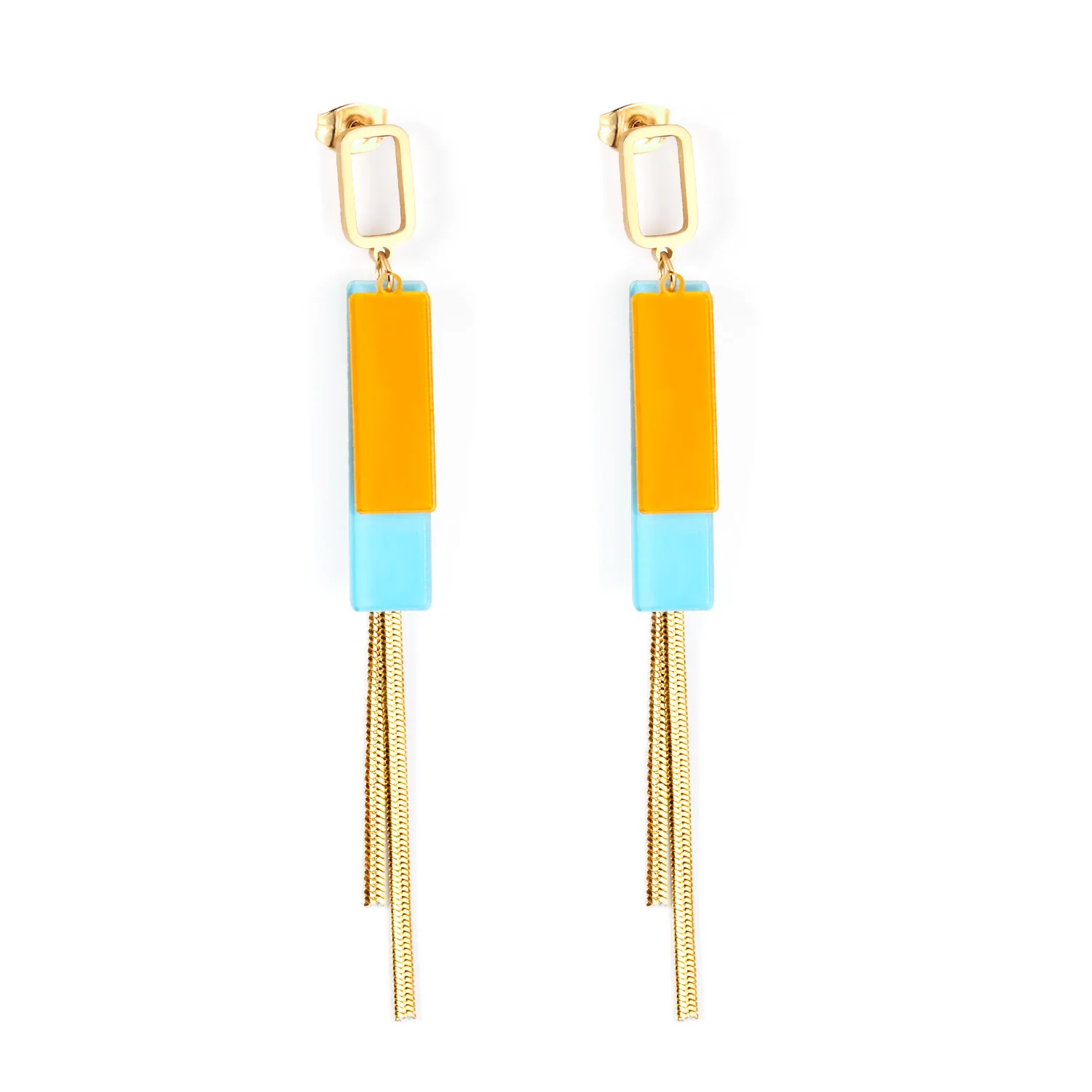 

New arrival personality fashion tassel yellow blue acrylic earrings eardrops long fashion women's earrings wholesale, Silver-gold-rose gold