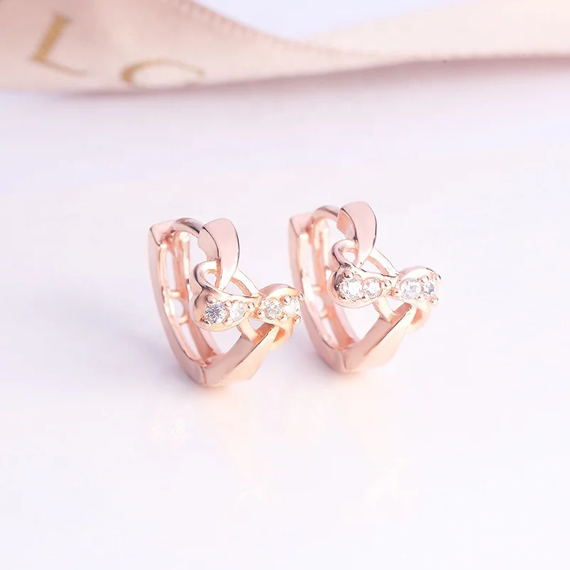 

Fashion Zircon Element Stud Earrings for Women Earring Simple Jewelry Rose Gold Bow Hollow Pattern Earings Gift, Picture