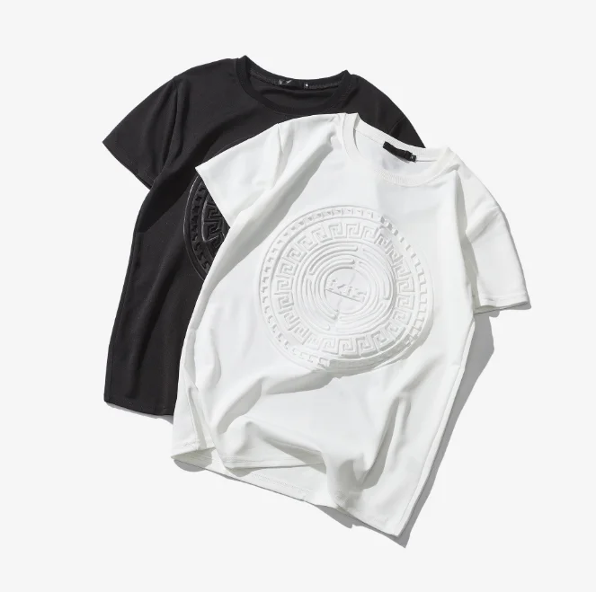 

Space cotton men short sleeve embossed custom tshirt, Black