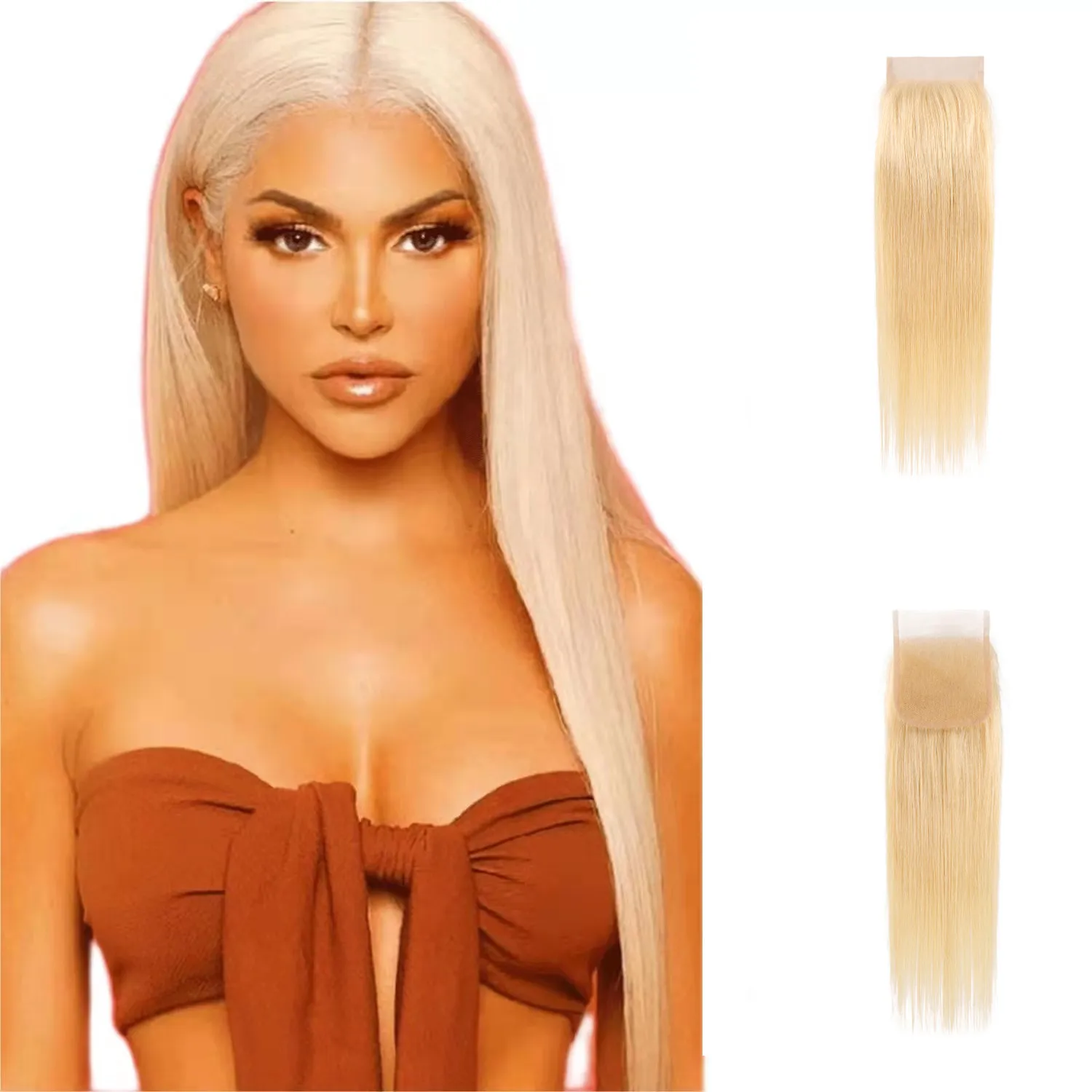 

Hot sales Brazilian Human Hair extensions Straight Hair Blonde 4x4 lace Closure 613 Closure 4x4 Transparent HD Lace Closure