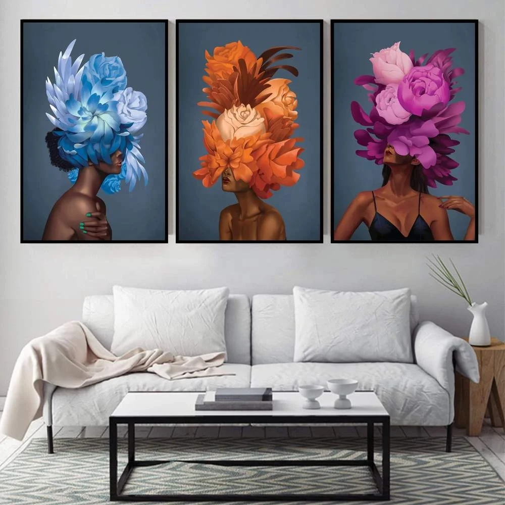 

HD Empowered Woman Canvas Poster Watercolor African Beautiful Girl Canvas Painting Modular Nordic Wall Art Flower Picture, Multiple colours