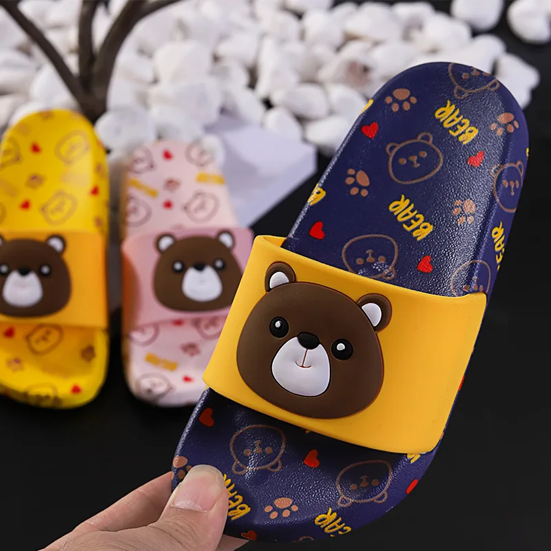 

Children Cartoon Slippers Girls Summer Beach Sandals Kids Bathroom Flip Flops Toddler Boys Indoor Flip Flops Baby Home Shoes, Yellow, pink, dark blue