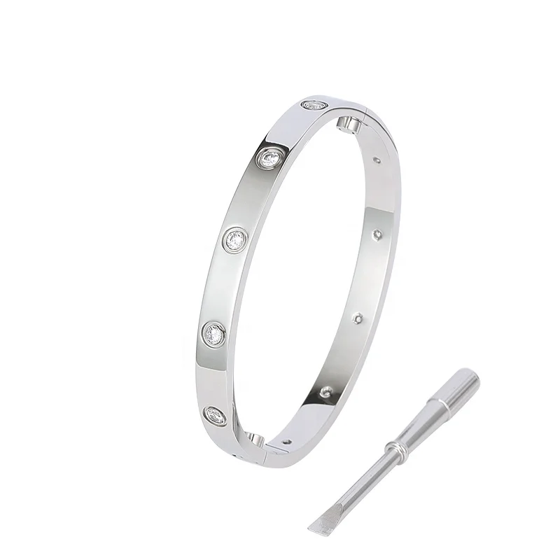 

316L stainless steel SCREW Bracelets with crystals for women men Couple Gold Plated Jewelry with screwdriver LOVE Bangles
