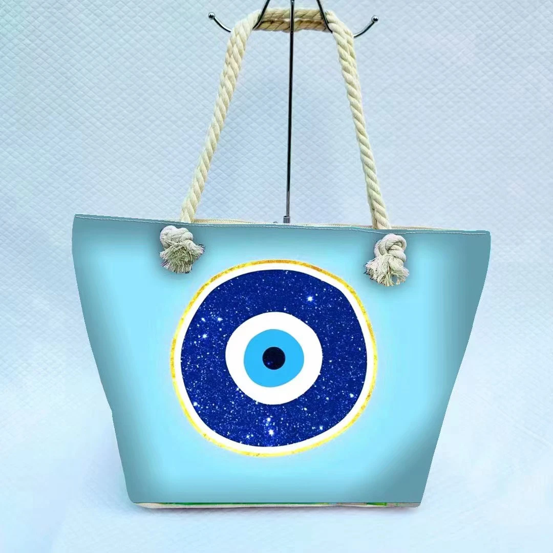 

Factory wholesale women canvas tote bag evil eye beach bag